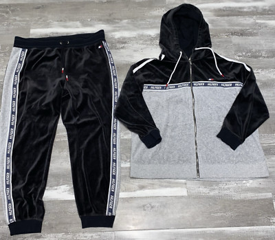 Tommy Hilfiger Lot Womens Velour TrackSuit Hoodie Jacket Pants 1X Gray Black