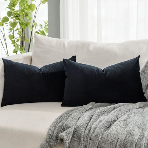 Black Decorative Lumbar Velvet Throw Pillow Covers Set of 2