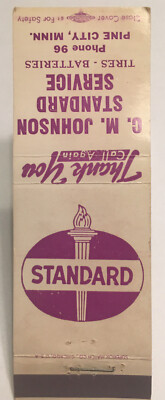 Old Mint Matchbook Cover C.M. Johnson Standard Service Pine City, Minnesota d708