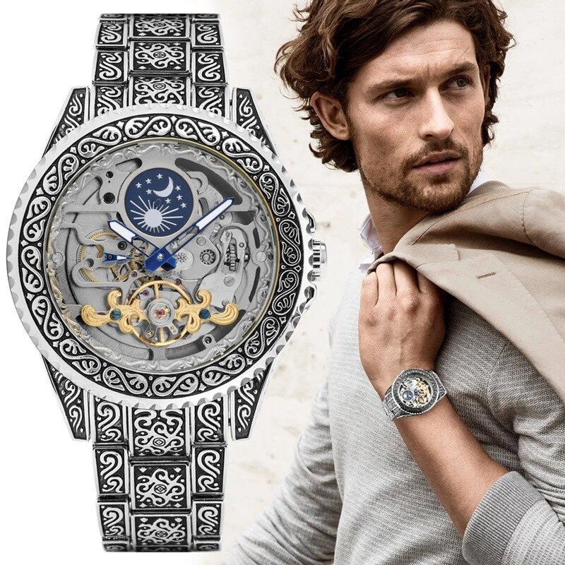 Relojes mecánicos de lujo para hombre Forsining Skeleton tallado tourbillon Foto 2 de 4