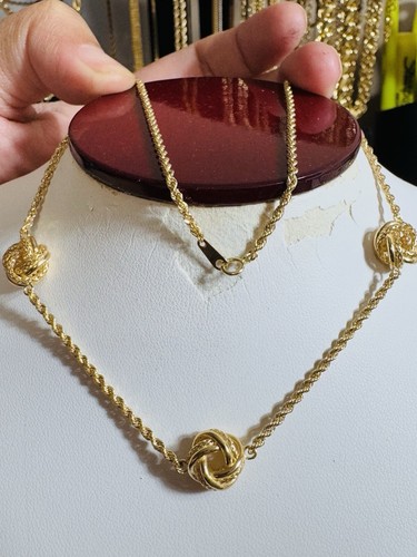 Pure New 18K 750 Dubai Gold Knot Love Necklace 15.5-16 Inch 5g 2mm - Picture 17 of 24