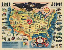 Historical Map Pictorial Military WWII War Bonds Poster History Wall Art Print