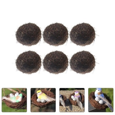 6 Pcs Creative Rattan Bird Nest Adornments For Home And Garden