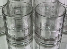 Vintage Anchor Hocking Squares "Tartan" 2 Old Fashion Glass Tumblers MCM