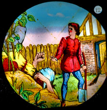Antique Magic Lantern Slide Jack Beanstalk Final Scene Giant Falls End