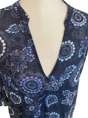 Eddie Bauer Large Blue Floral Popover Blouse Cover Up Semi Sheer Lightweight - Picture 4 of 12