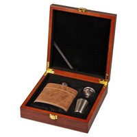 Hauser Flachmann Geschenkset Edelstahl Mit Braunem Leder, 180 Ml, 4Teilig