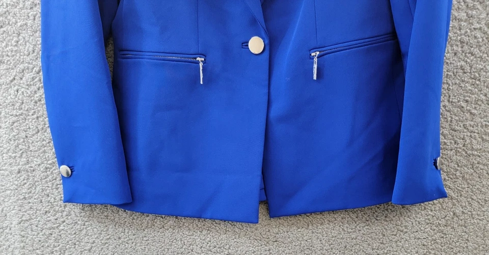 Blazer para mujer Anne Klein Petite cuello muesca de un botón cremallera bolsillo 0P cobalto Foto 4 de 4