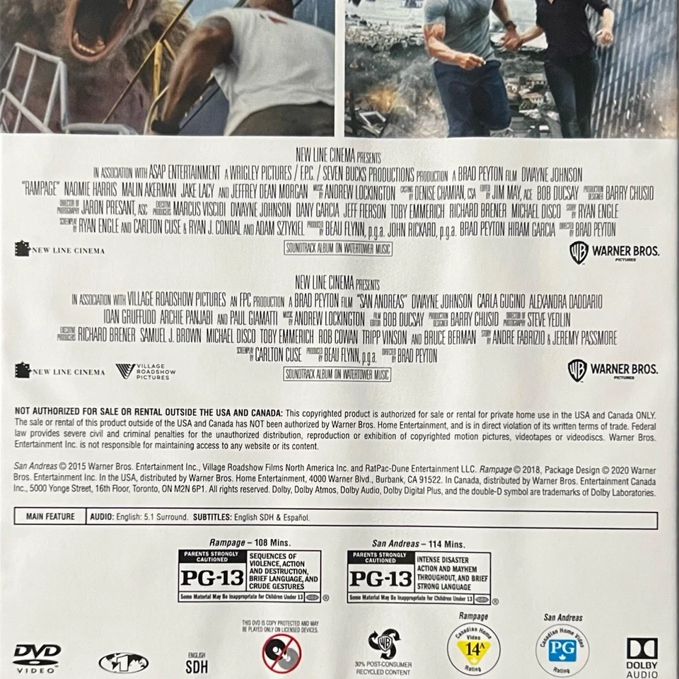 2 Film Collection: Rampage & San Andreas (DVD, 2020) - NEW SEALED - Image 3 of 3