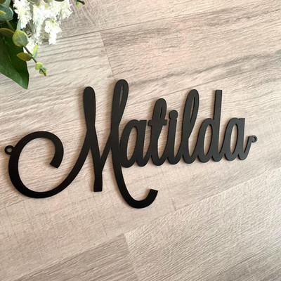 Personalized Metal Name Sign Custom Laser Cut Script Word Home Office Wall Decor