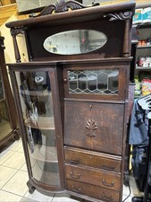 Victorian Oak SIDE BY SIDE BOOKCASE SECRETARY DESK Combo China Cabinet Vintage