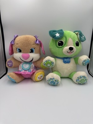 Lot of 2 Working LeapFrog My Pal Scout & Fisher-Price Laugh & Learn Sis Plush 