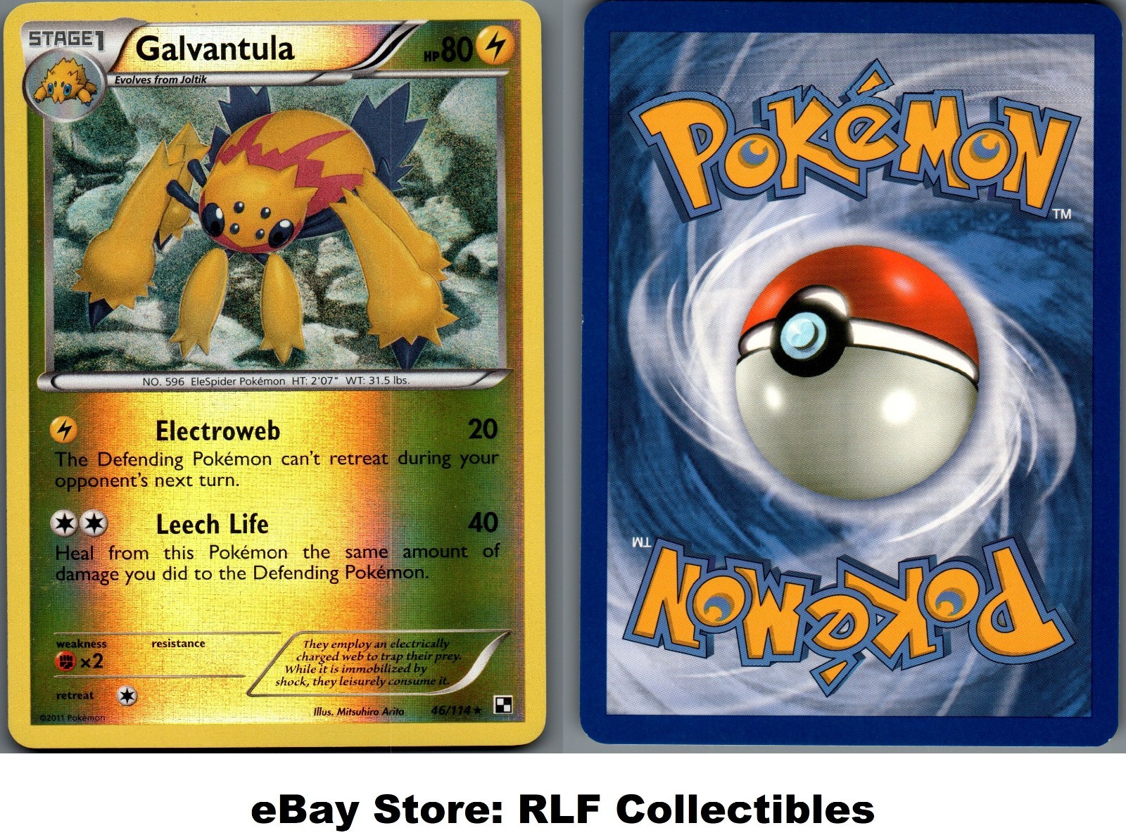 2011 Pokemon, Black & White Base, #46/114 Galvantula, Reverse Holo Rare