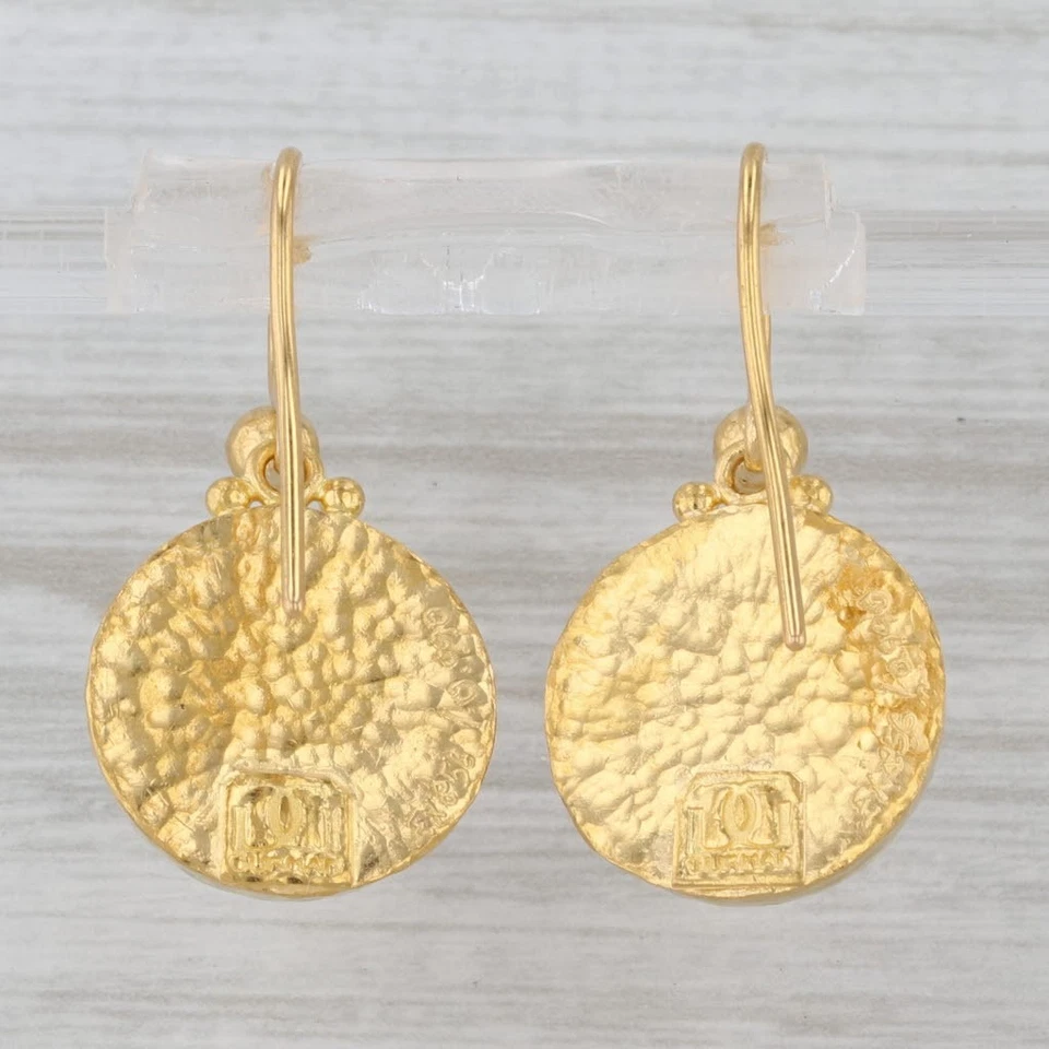 Pendientes colgantes martillados colección de hechizos Gurhan postes de gancho de oro amarillo de 24 k Foto 3 de 4