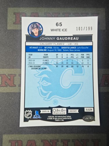 2015-16 O-Pee-CHee Platinum Hockey White Ice Johnny Gaudreau /199 - Picture 2 of 2