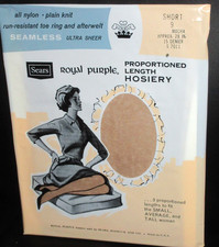 Vintage Royal Purple Hosiery Nylons Size Sears 9 SHORT MOCHA NYLON STOCKINGS