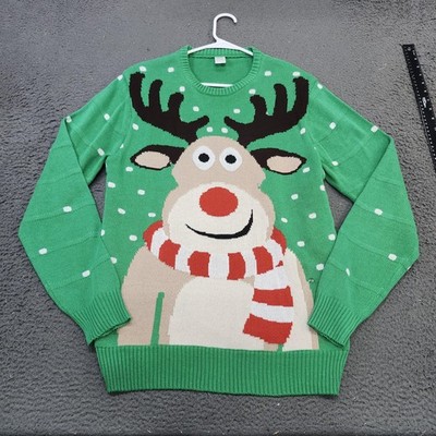 Reindeer Sweater Womens One Size Green Ugly Christmas Polka Dot Knit Pullover