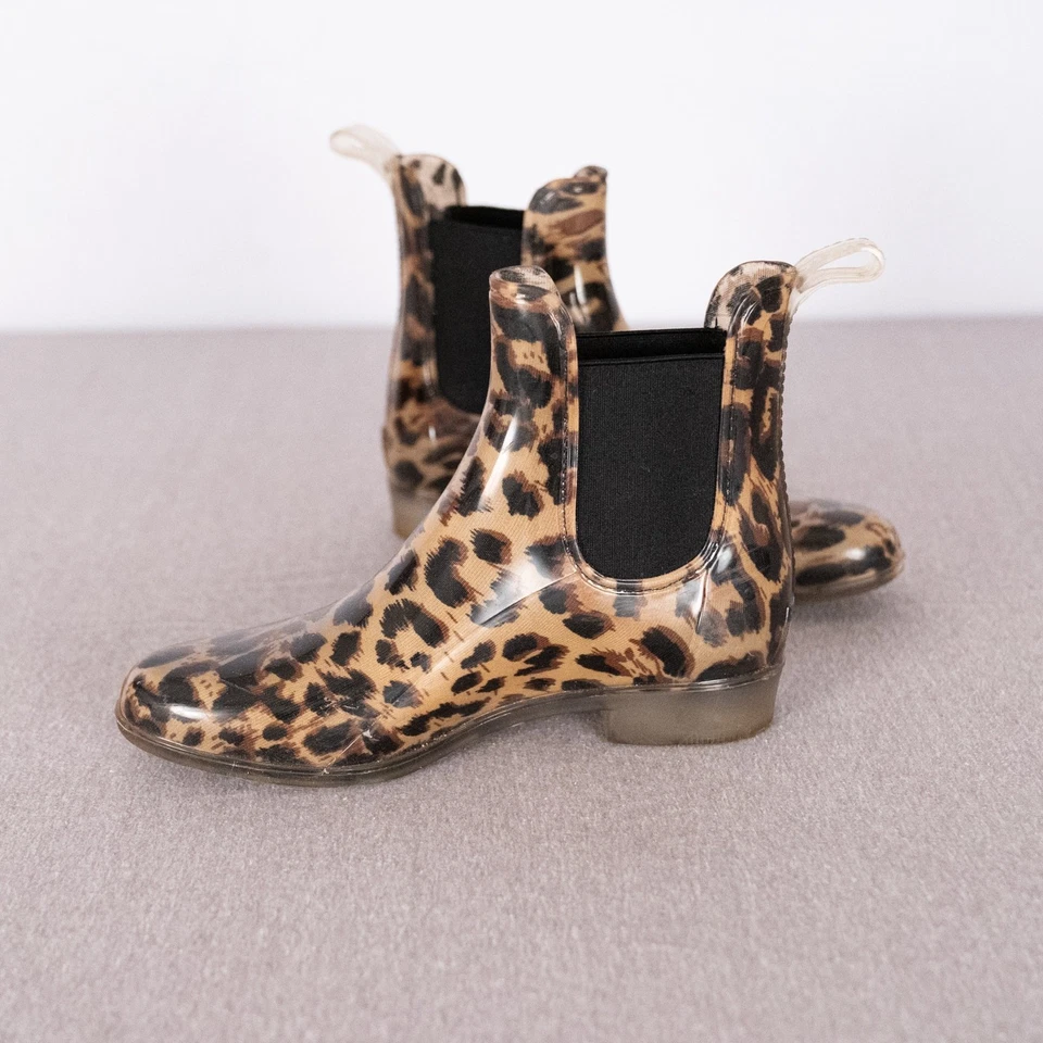 Botas de lluvia de goma con estampado animal J Crew para mujer talla 5 Chelsea Leopardo Foto 3 de 4