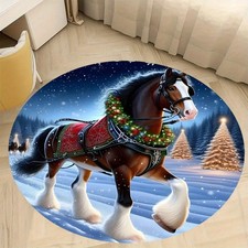 Christmas Poinsettia Printed pattern Stylish round Mat for Outdoor courtyard,Di