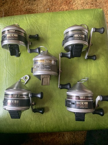 Lot Of 5 Different Vintage USA 33 Zebco Reels Working Ready With Line Quality