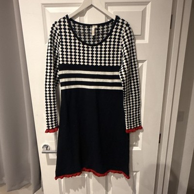 Bodyflirt Boutique Women s Navy White Knit Knitted Long Sleeve Dress Size Medium