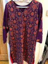Women's Pakistani Purple Printed Woven Cotton Salwar Kameez Set One Size