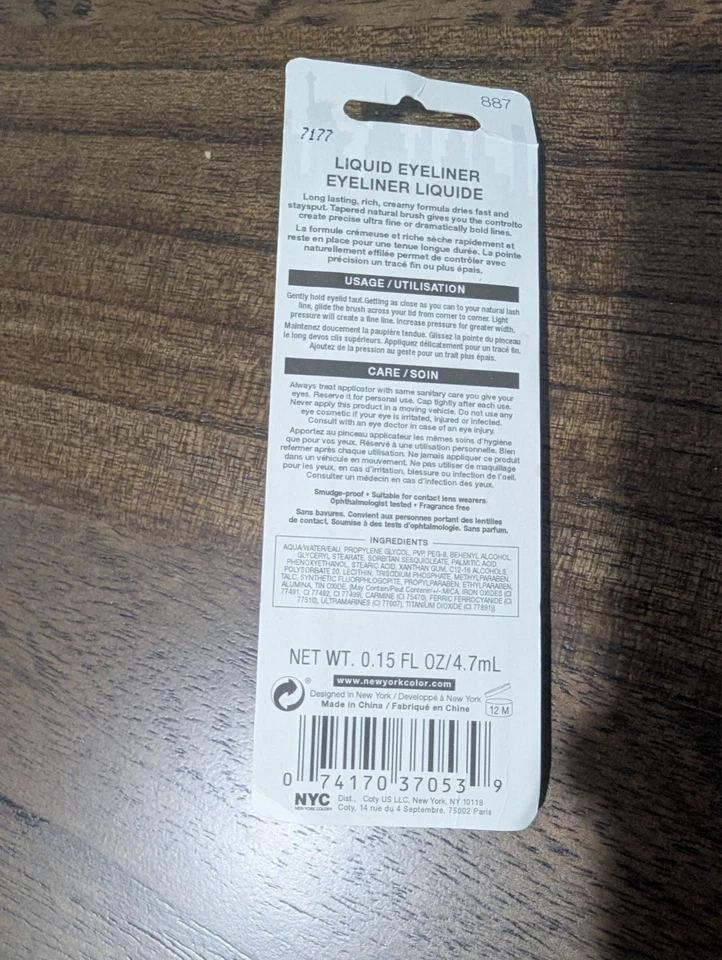N.Y.C. Lápiz delineador de ojos impermeable 887 negro RARO Foto 2 de 2