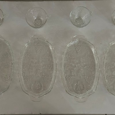 Vintage Anchor Hocking Serva-Snack Grapevine Clear Glass Plates and Cups, 8-Piec