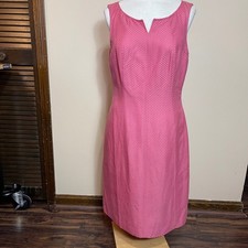 Talbots Pink Cotton Silk Textured Split Neck Sheath Dress Womens 12 Sleeveless
