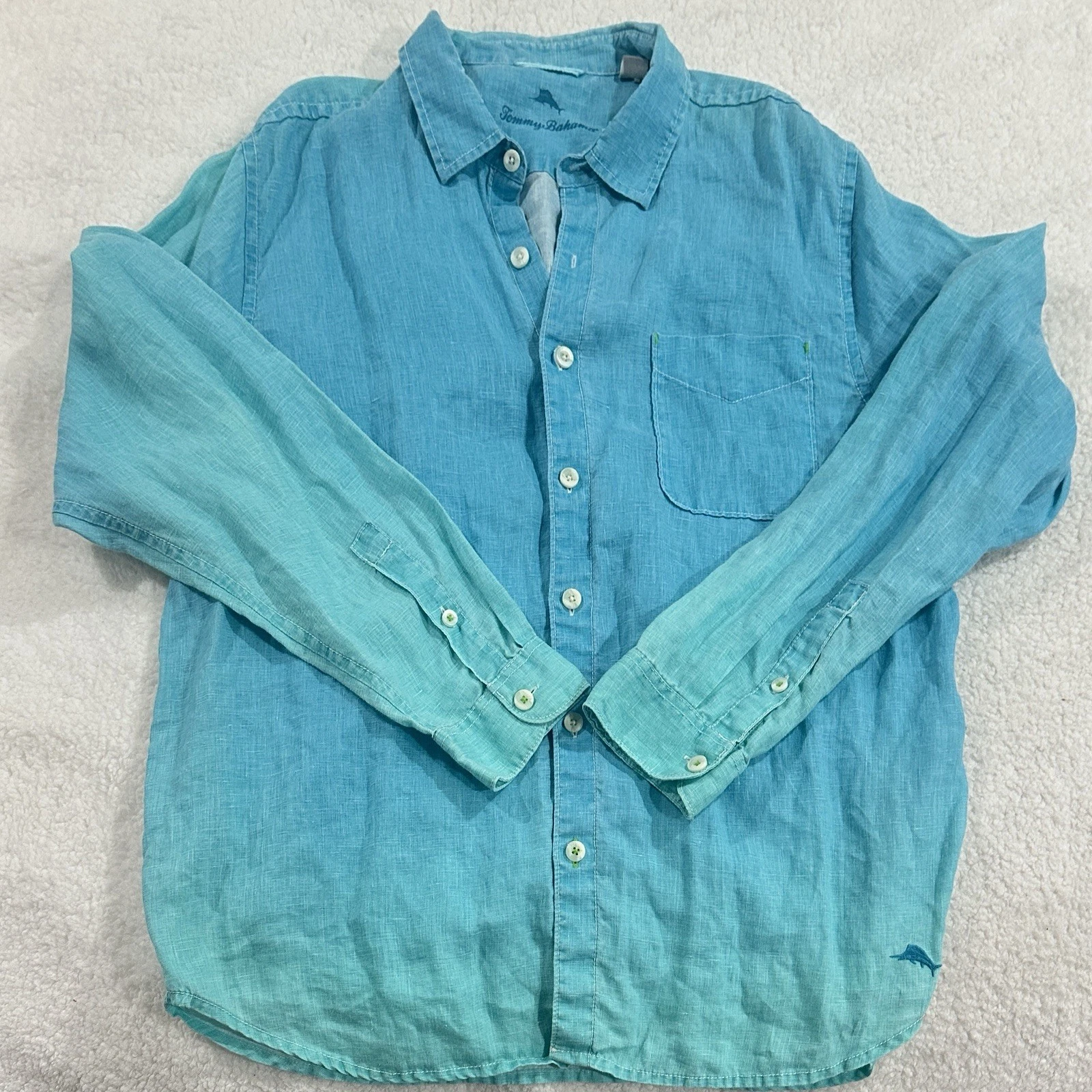 Tommy Bahama Relax Shirt Mens Extra Large Linen Button Up Aqua Blue Long Sleeve