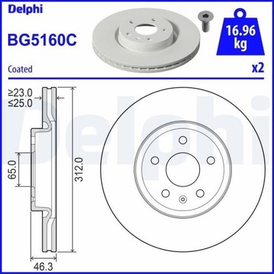 2x Bremsscheibe DELPHI BG5160C passend für MG ROEWE (SAIC)
