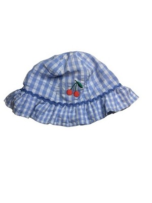 Cat & Jack Blue/Off White Gingham With Cherries Summer Hat Baby 0-6 Months NWT