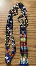 VINTAGE INDIAN SEED BEAD Native American FRINGE NECKLACE SASH BEADWORK 16