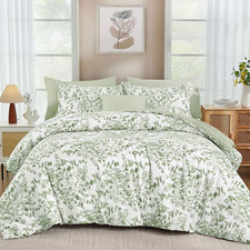 8 Pieces Queen Size Comforter Set Green, Sage Green Floral Bed in a Bag Comforte