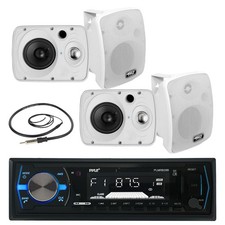 4 Marine 6.5" 800W Box Speakers, Pyle Bluetooth AM FM USB Radio, Marine Antenna