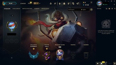 (NA) Platinum 4 Smurf Acct Season 16(Aged, Hand-leveled, 47K Blue Essense)