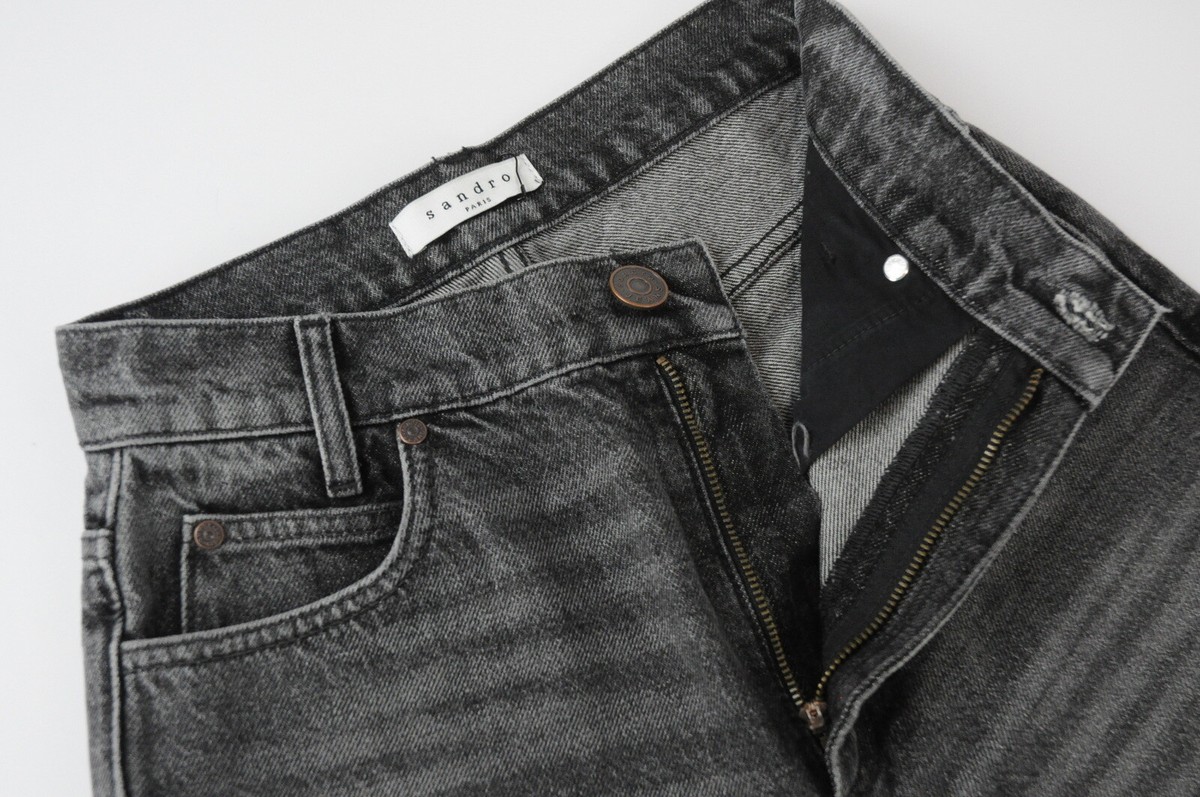 SANDRO Jeans Womens ~W25/L24* Grey Whiskers Fade Effect Zip