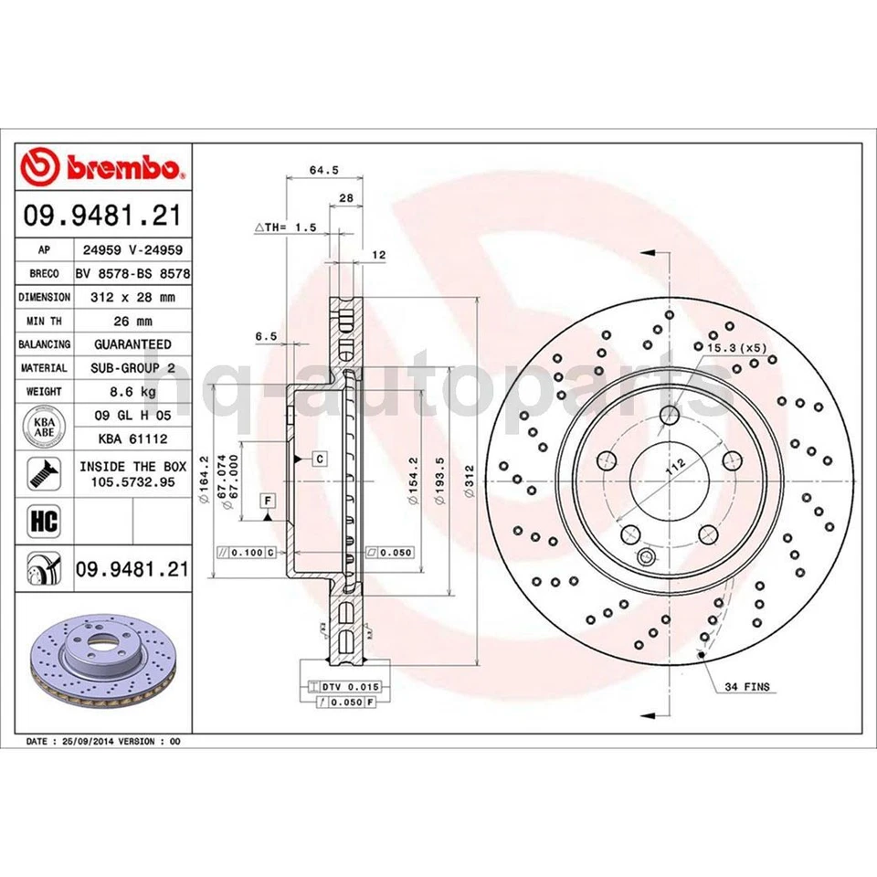 Brake Pads Brake Rotors For Mercedes-Benz SL500 2006 2005 2004 2003 - Image 4 of 4