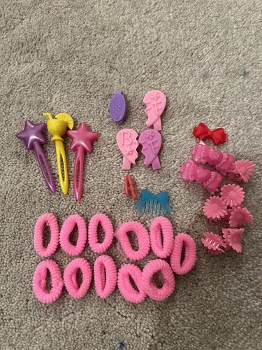 30 Girls Pink School Hair Bands Elastics Bobbles Mini Small Bands Pins Clips Set - Picture 2 of 6