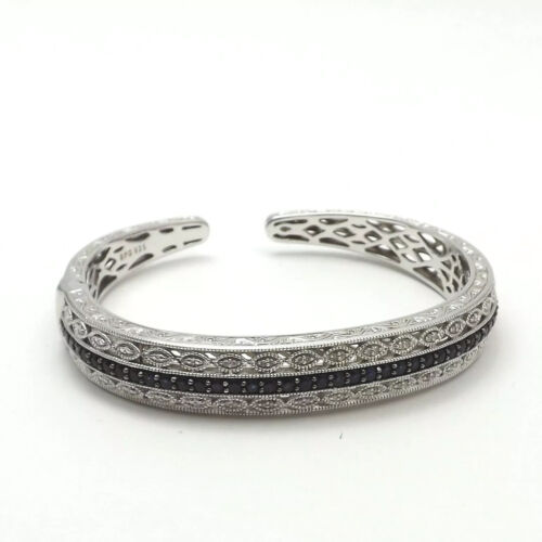 Sterling Silver Macys Deco Style Genuine Sapphire Diamond Cuff Bangle  Bracelet