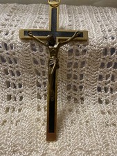 Vintage   cross brass with  inlaid Ebony wood 7 7/8” Crucifix