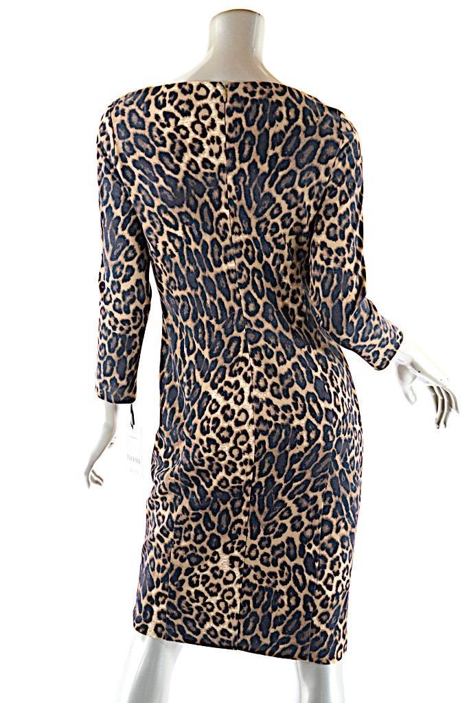 W By WORTH Black Brown Rayon Blend Knit Animal Print Leather Trim Dress US 2 NWT image 7