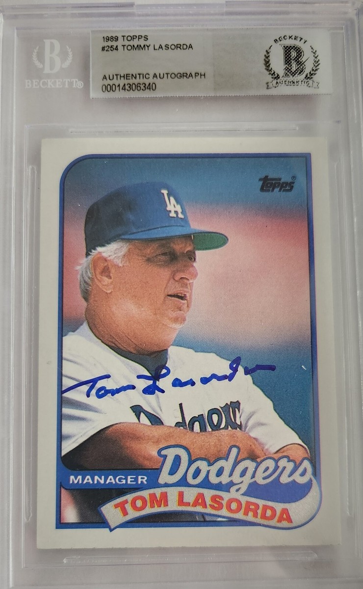 貴重！LAアメリカヴィンテージ　MLBドジャースDodgersゴミ箱　USA野球 TOMMY LASORDA Autographed Signed 89 Topps DODGERS Baseball Card