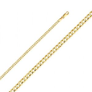 Solid 14k Yellow Gold 2.2mm Beveled Cuban Curb Chain 