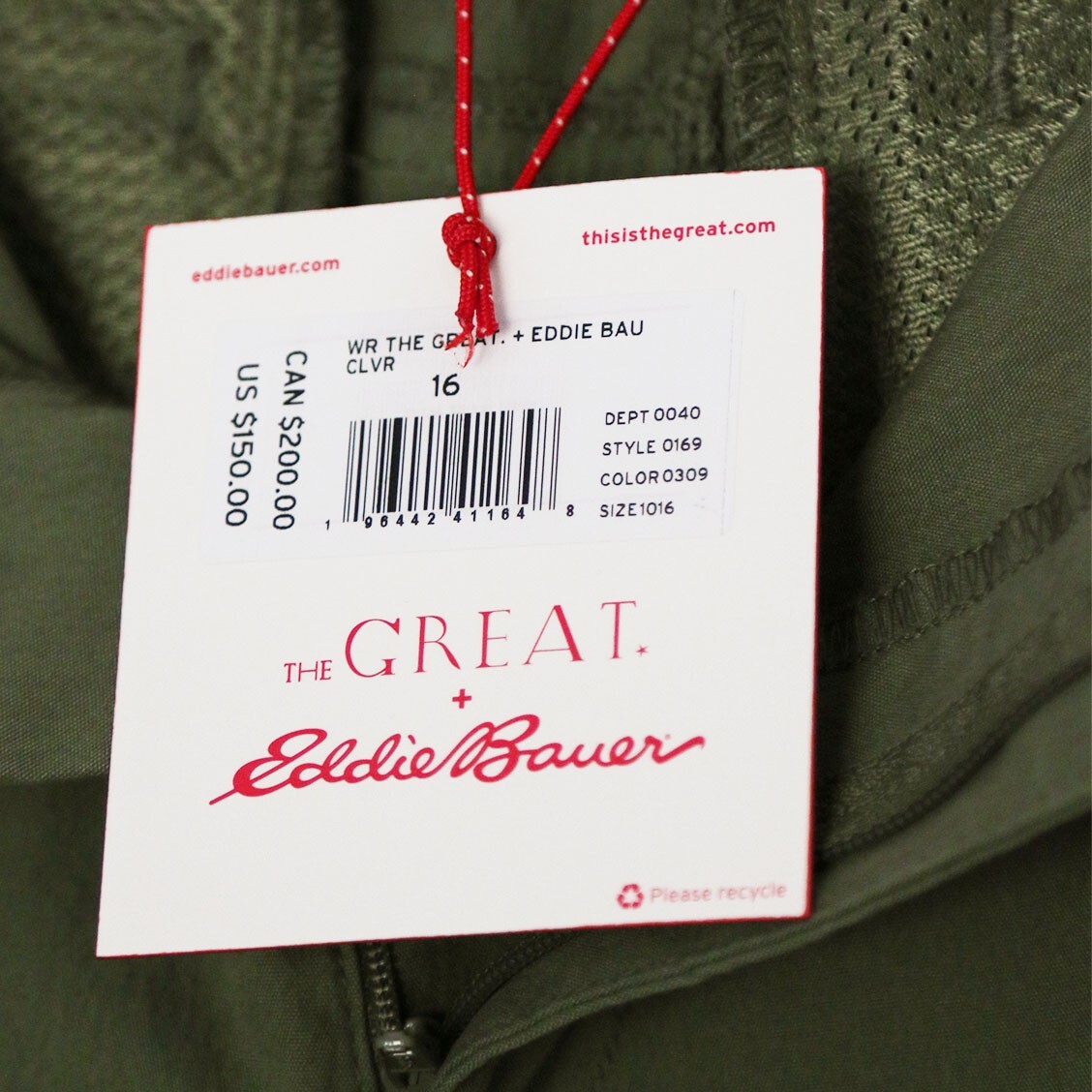 NEW The Great. + Eddie Bauer The Canvas Hiking Cargo Pants 16 Olive Green $150 image 7