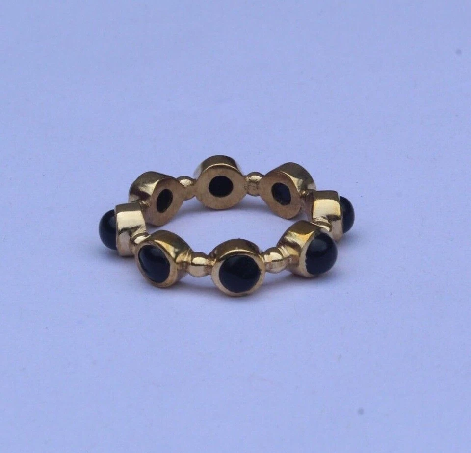 Anel de pedra preciosa obsidiana preta 925 prata esterlina pulseira para festa unissex - Imagem 3 de 3