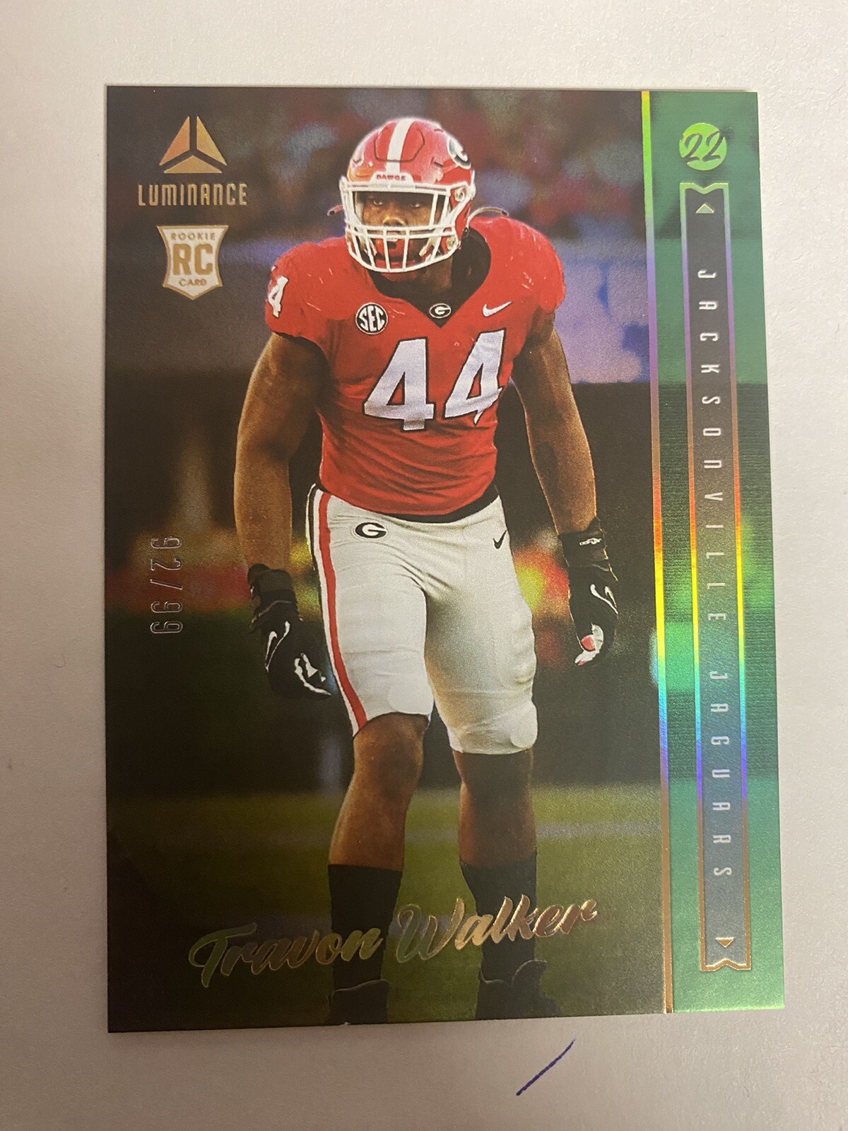 2022 Panini Luminance Green Travon Walker Rookie /99 Jacksonville Jaguars #142