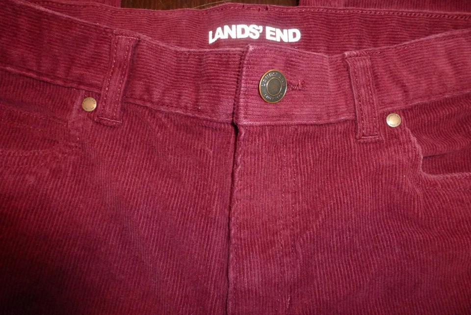 Lands End Girls Size 14 Husky Maroon Corduroy Jeans Pants - Adjustable Waist - Image 2 of 4