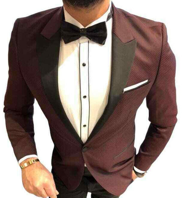 Rojo Burdeos 5 Piezas de Fumar Fiesta Traje Boda Entallado Tiburón Fit Slim