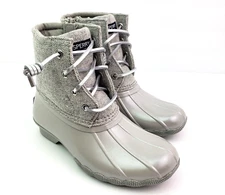 Sperry Top Sider Saltwater Youth Girls Size 3Y Silver Waterproof Duck Boots